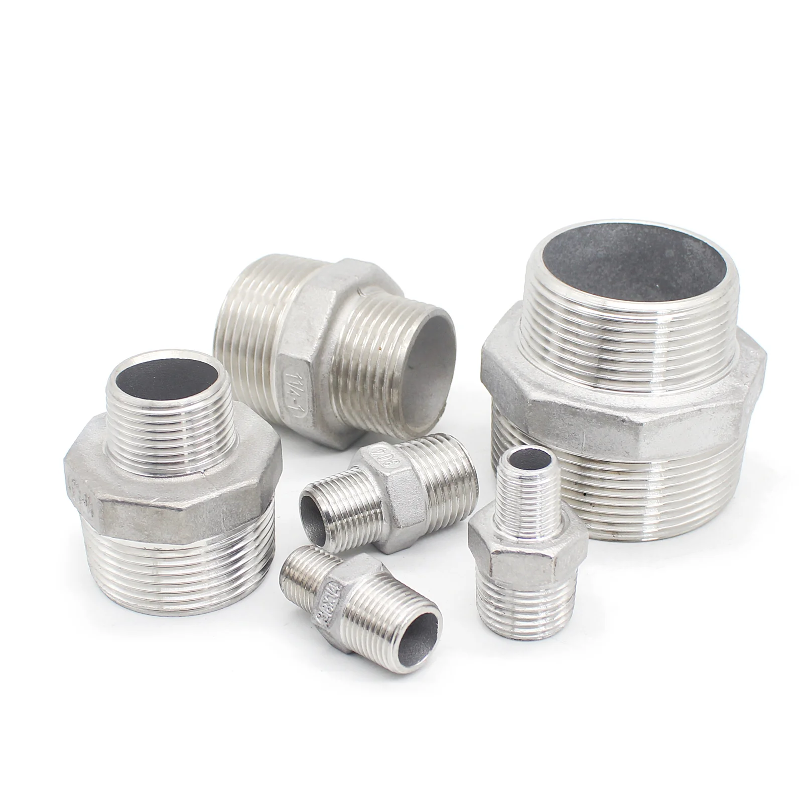 

SS304 BSP Male Reducer Hex Nipple SS304 Male thread Reducing connector Male Hex adapter Stainless Steel BSPT Male Fittings