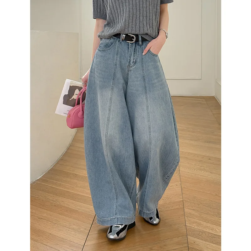 

2026 New Arrival Women Spring Wide Leg Causal Cotton Denim Long Pants High Waist Stright Pants Female Women Clothes Trousers