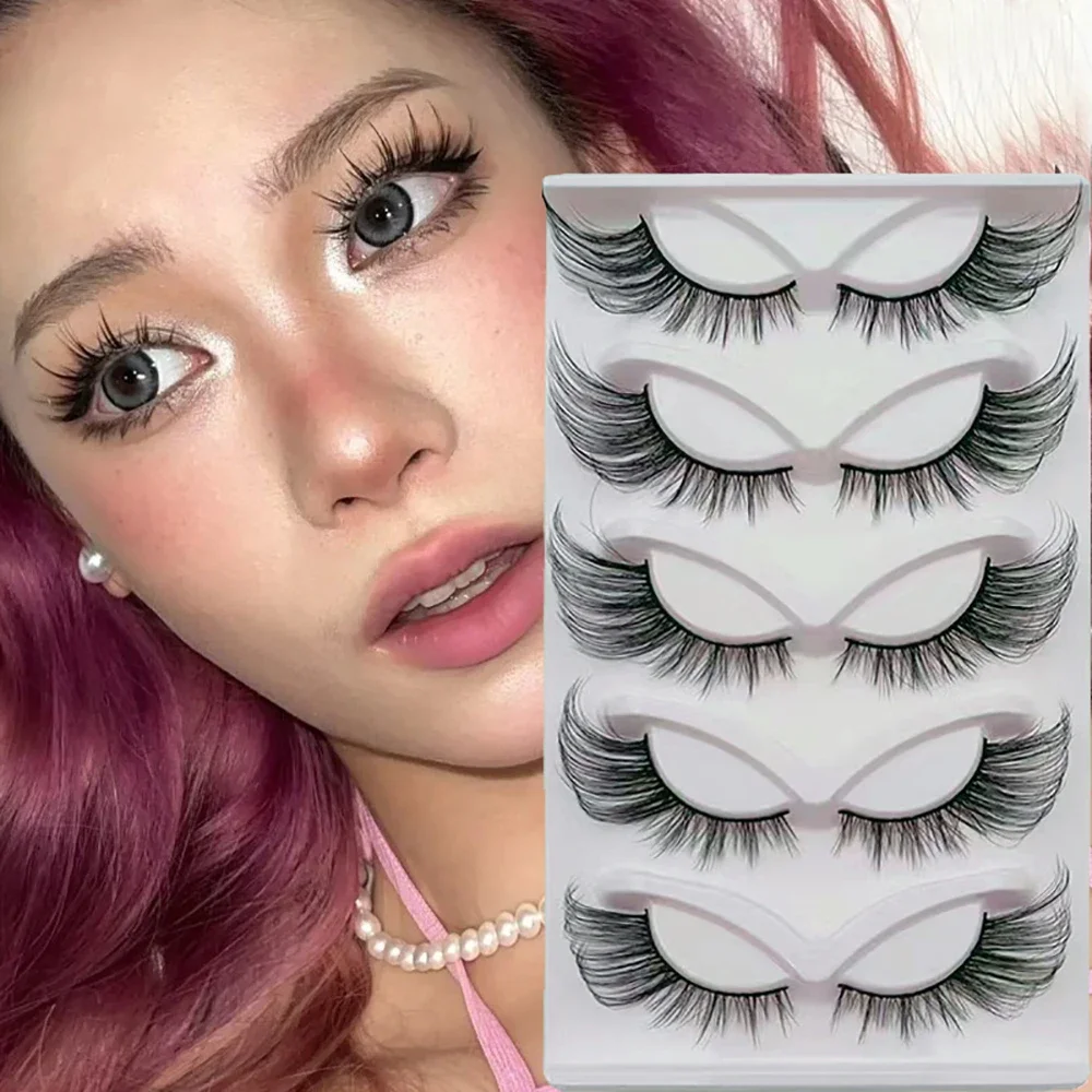 5 pairs Dramatic Volume Fox Eye Cat Eye Soft 3D Faux Mink False Eyelashes - Enhance Your Eye Look with Long, Lush Lashes