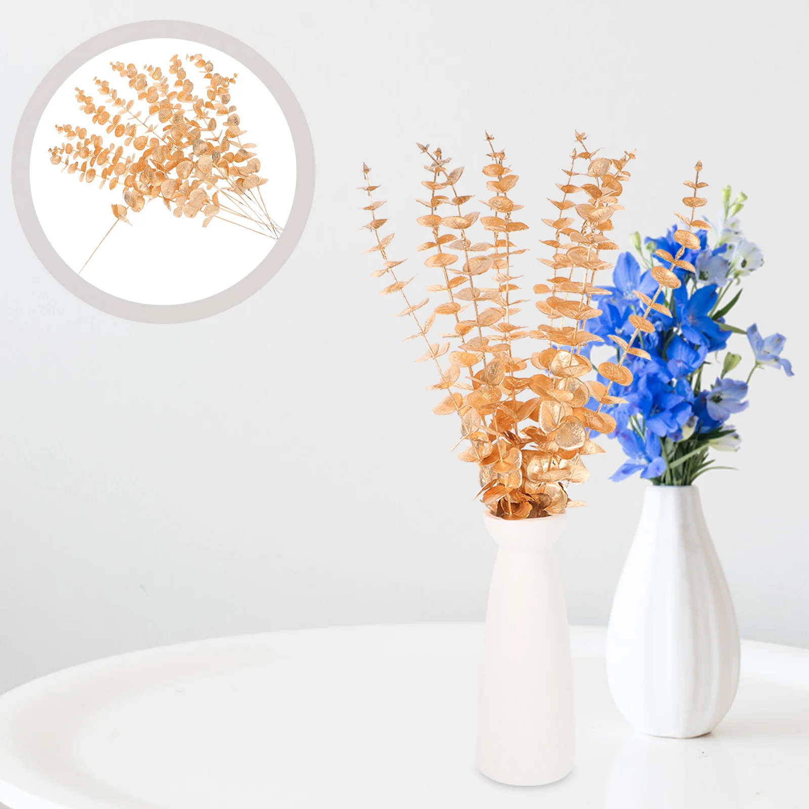

10Pcs Artificial Golden Eucalyptus Stems Lifelike Faux Leaves for Home Decor Wedding Party Vase Arrangements Eucalyptus Stems