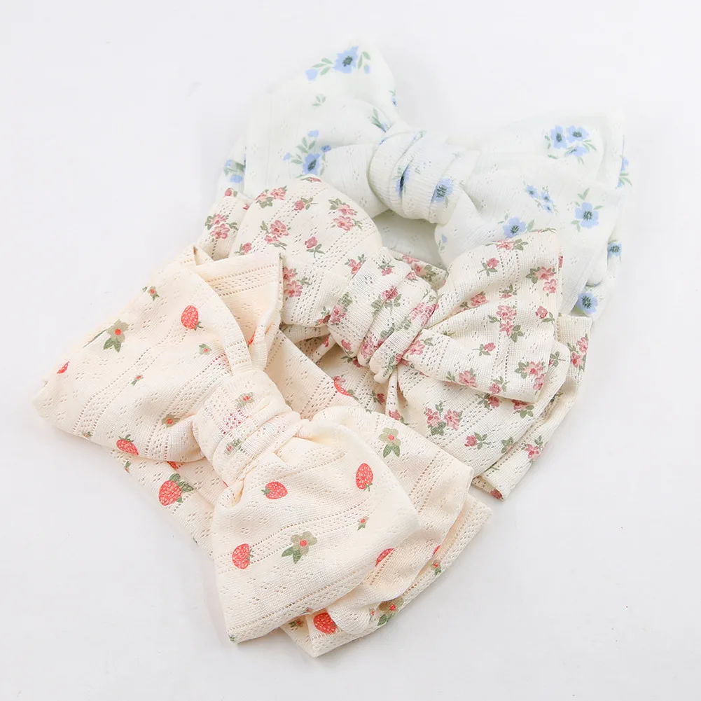 0-3Y Baby Girl Hollow Cotton Headband Floral Print Twist Bowknot Headwrap Newborn Bow Turban Headwear Children Cotton Headband