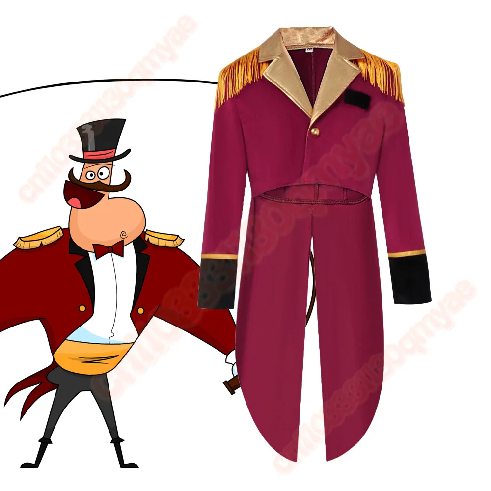 Abrigo de frac de esmoquin de manga larga Ringmaster Director de circo espectáculo Cosplay disfraz de actuación Halloween Cosplay traje de chaqueta roja