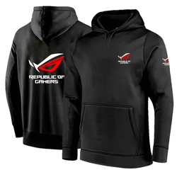 Solid Color Men ROG Republic Of Gamers Hoodies Warm Sweatshirt Fashion Streetwear Casual Loose Breathable Pullovers Brand Tops