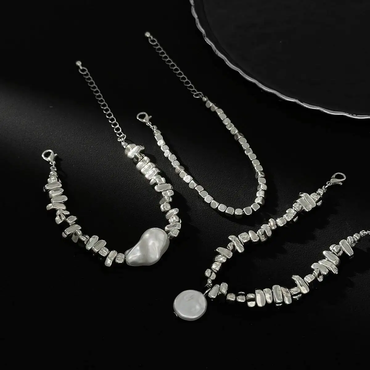 Ingemark 3 قطعة/المجموعة أنيقة الباروك تقليد اللؤلؤ سوار المرأة 2026 الاتجاه الجديد الاكريليك سوار مُزين بالخرز تكويم اليد مجوهرات #6