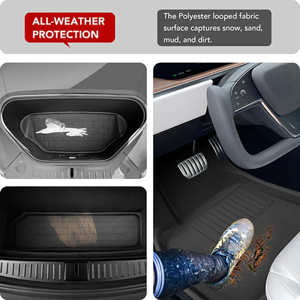 BEVO Floor Mats Cargo Liners for Tesla Model S & S Plaid 2021-2024, All-Weather XPE Mats Anti-Slip Trunk Mat Model S Accessories