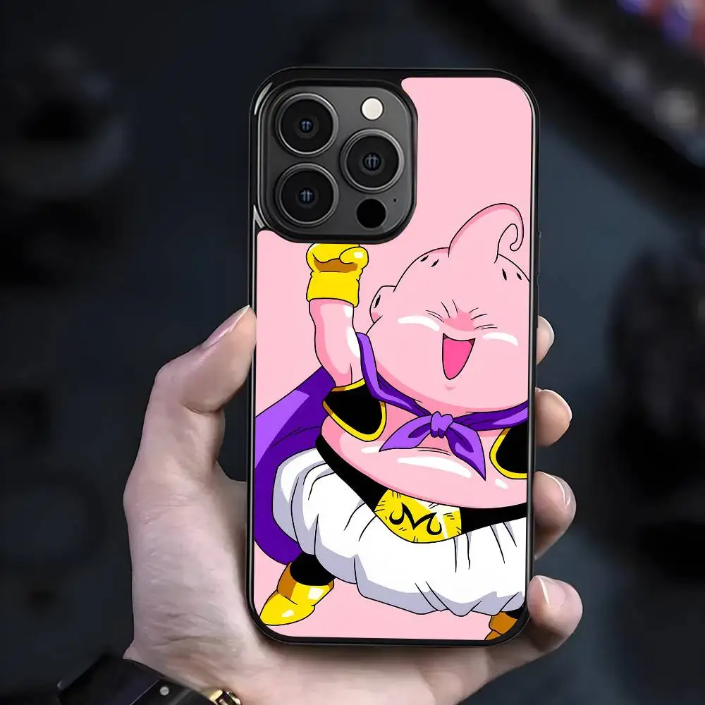 Милый чехол для телефона Majin Buu в стиле аниме, подходит для Apple 16 PRO MAX 15 14 13 12 MINI 11 с нашивкой, черный твердый корпус