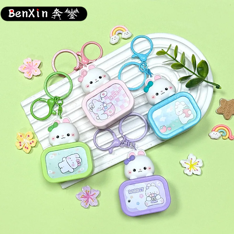 Minso リトルラビット発光ナイトライト、小型テレビ、キーホルダー、バッグ、ペンダント、カップルカーキーチェーン、ペンダント、ギフト