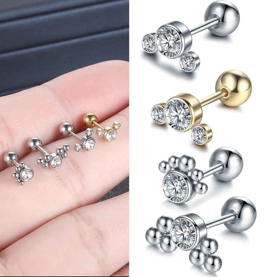 1PC Stainless Steel Zircon Ear Piercing Earring for Women Snake Ear Studs Cartilage Earring Helix Conch Lip Piercings Jewelry