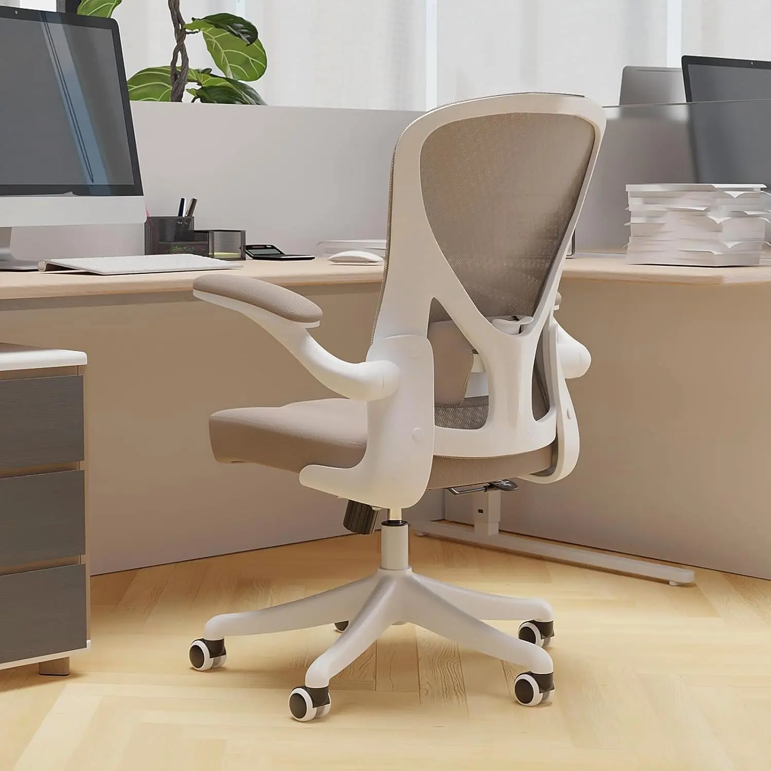 

Ergonomic Office Chair with Adjustable Lumbar Support & Flip-Up Armrests - High Back Computer Desk Chair Thickened Seat Cushion