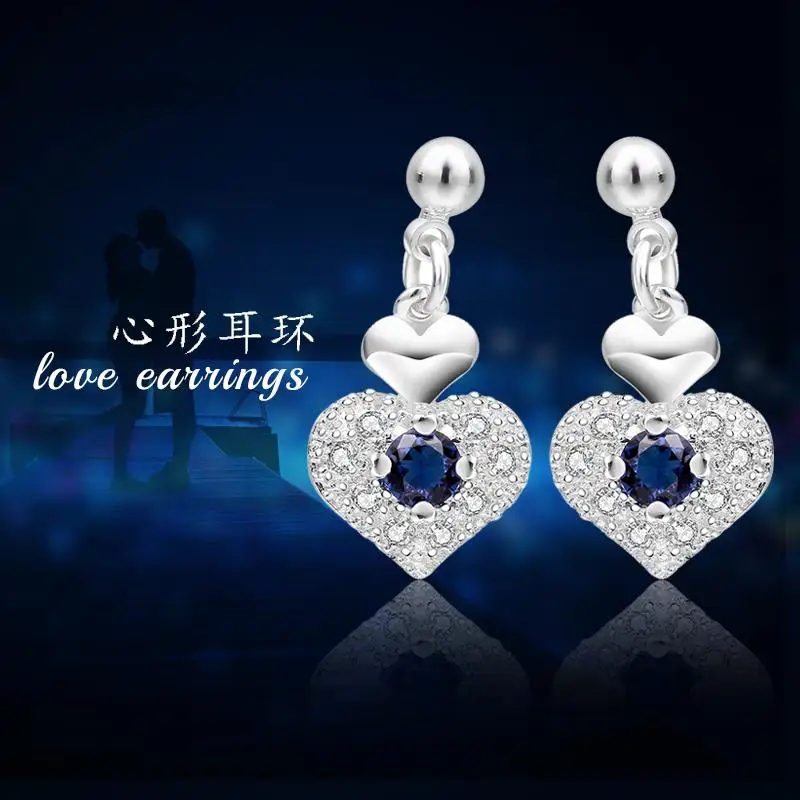 

Fine noble 925 Sterling Silver blue Zircon heart stud Earrings for Women wedding engagement party Jewelry fashion Holiday gifts