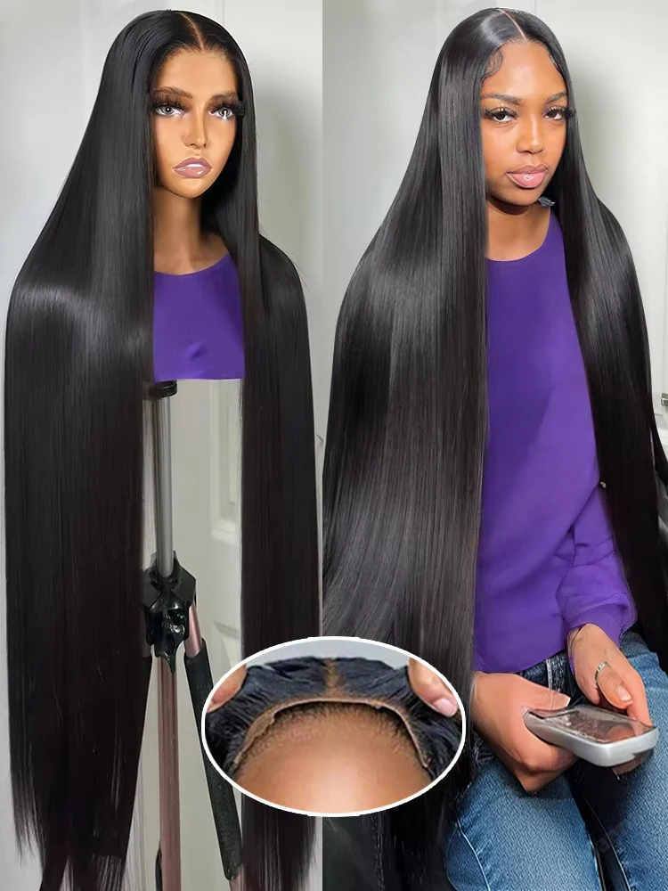 

Предварительно вырезанные бесклеевые парики, человеческие волосы, готовые к ношению и выдению, предварительно выщипанные прямые 13x4 HD, кружевной фронтальный парик, человеческие волосы для женщин, 40 дюймов