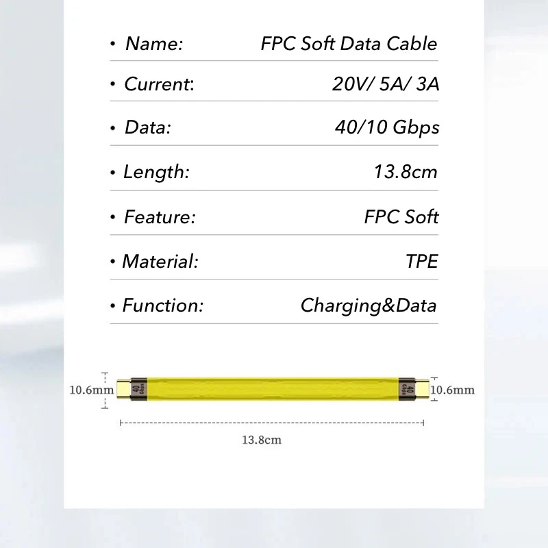 Yellow USB 4.0 Thunderbolt 3 Type C Charge Cable PD 100W 5A Fast Charging Cable USB C Charger 4K@60Hz 40Gbps Soft rope Data Wire