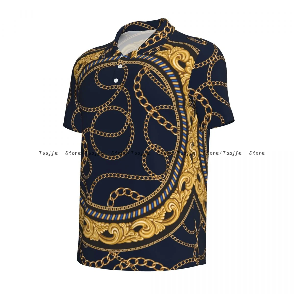 Gold Chains Baroque Fantasy Scrolls Polo Shirt Men Summer Shorts Sleeve Men Tee Shirt