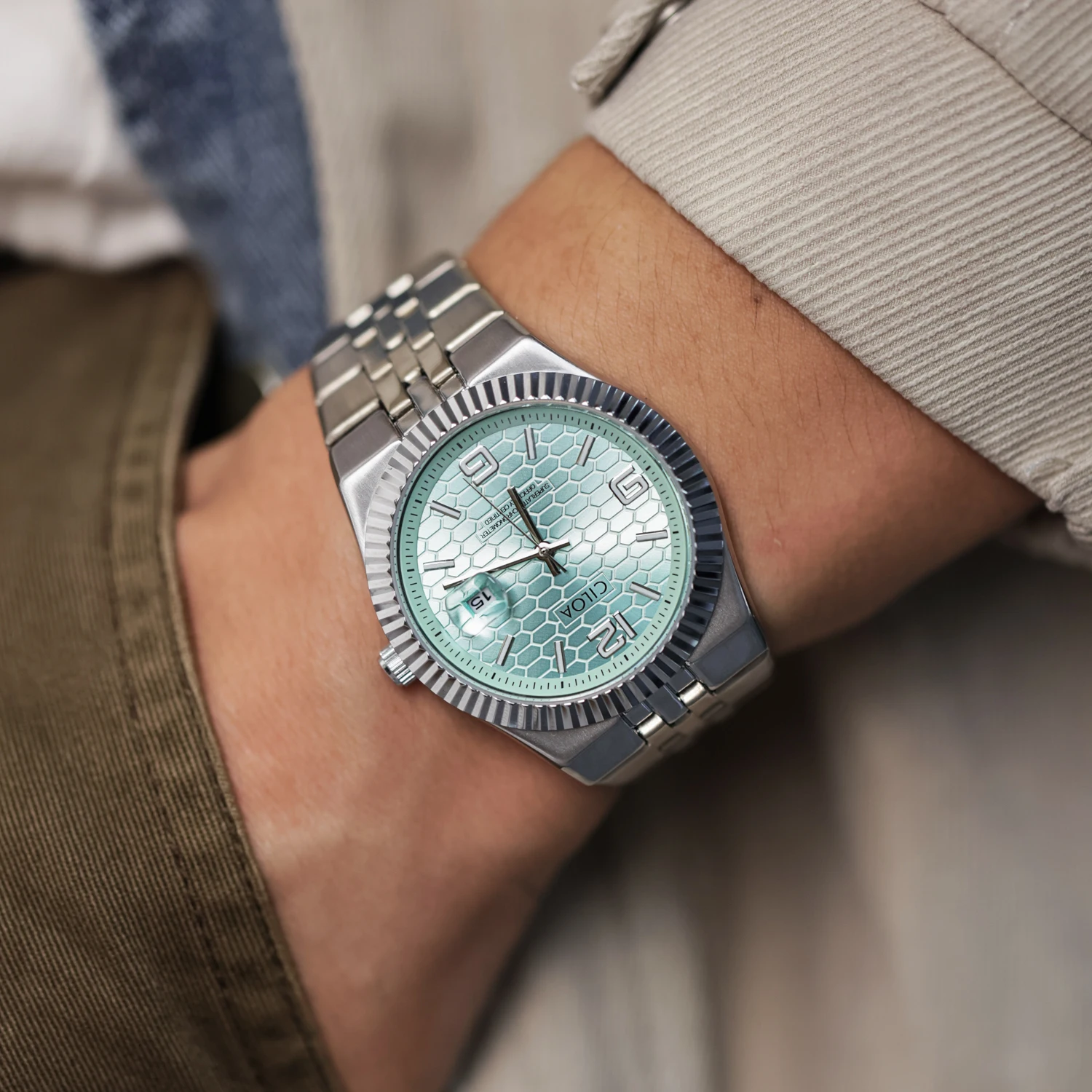 

CILOA round large dial high-end watch for men blue brand genuine light luxury gift 2025 new high-quality waterproof quartz watch