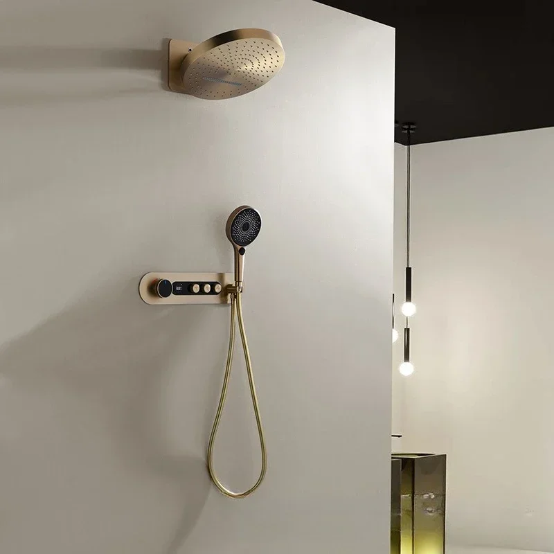 All copper concealed thermostatic shower, gold silver gray shower.