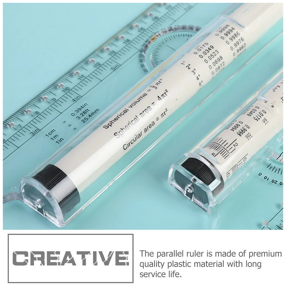 Engineers Use Rolling Ruler Multi-Purpose Plastic Measuring Tool for Drawing Design Parallel Ruler with Protractor Compass