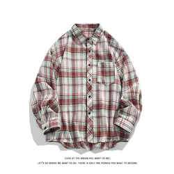 Korean Clashing Plaid Shirts Thin Long Sleeve Shirt Loose Fit Vintage Shirt Men Women Casual Summer Sun Protection Clothing Coat