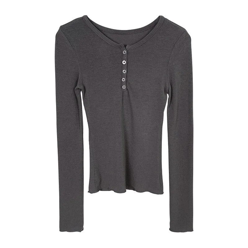 Korean Versatile Sexy Pure Desire Style Hot Girl Thin Transparent Body-Shaping Slim-Fit Long-Sleeve T-Shirt Top Women Tshirt 8WR