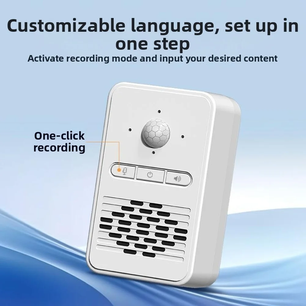Auto-Activating Rechargeable Doorbell with 20 Greetings and Volume Adjustment for Store Doors and Reception Areas