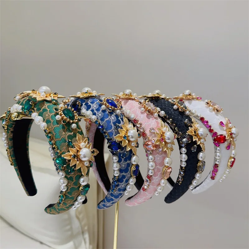 

Headband Rhinestone Hair Headbands Baroque Wedding Women Crystal Hoops Beaded Hairband Sponge Headdress Hoop Padded Headpiece