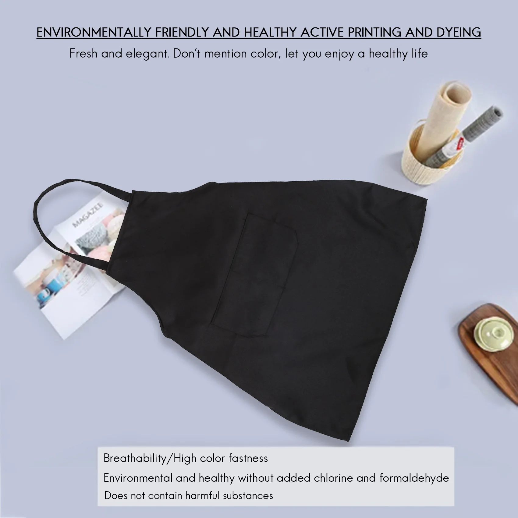 ผ้ากันเปื้อนสำหรับทั้งชายและหญิง2กระเป๋าผ้ากันเปื้อนสีดำขนาดกลาง