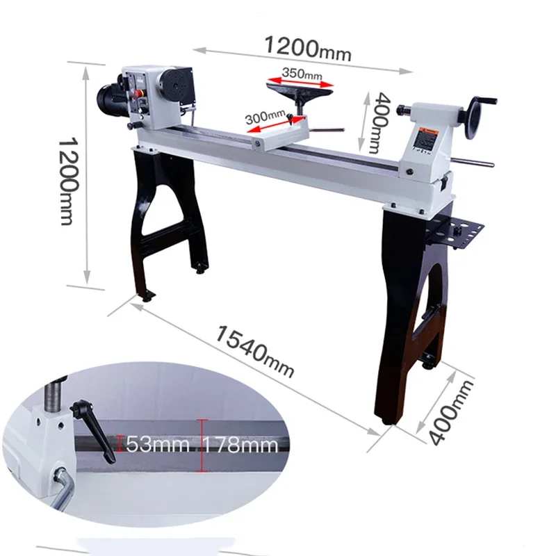 1500W 400mm Turning Diameter Heavy Wood Turning Lathe Machine With Processing Length 1200mm