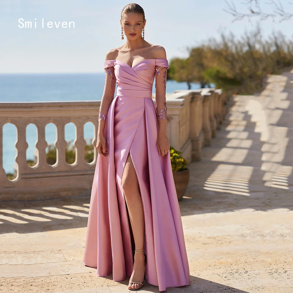 

Smileven Elegant A Line Prom Dress Off The Shoulder Party Gowns Center Slit Formal Occassion Dress Customized 2026