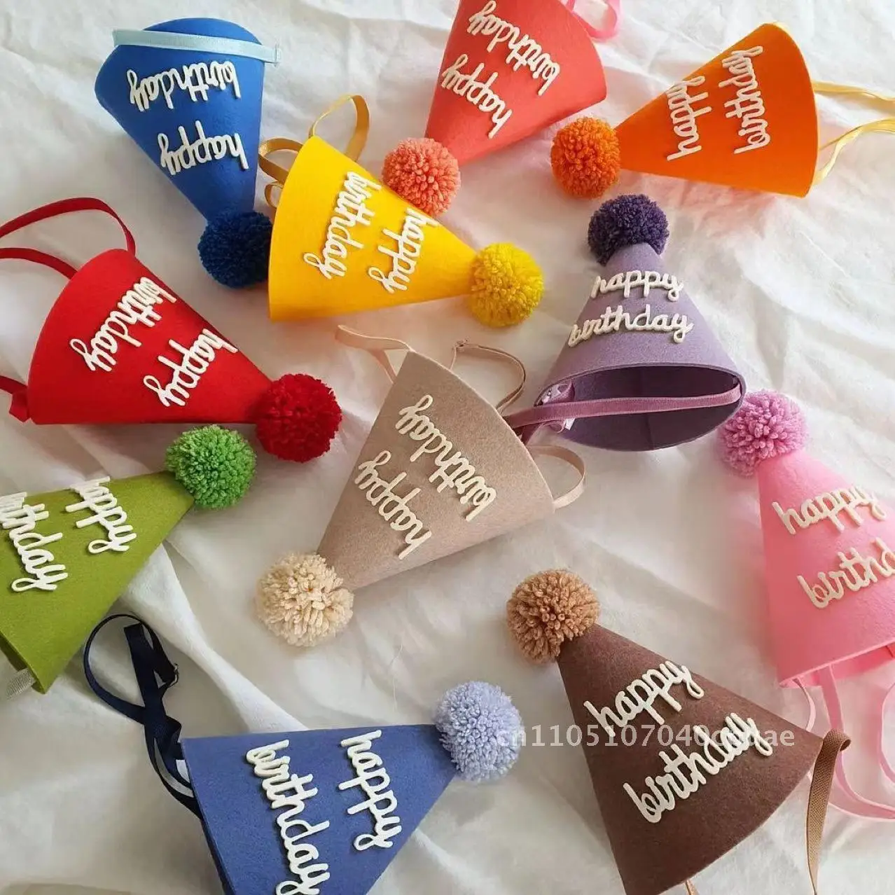 

Children's Birthday Full Moon Year Old Numbers Letter Felt Small Pointed Hat Baby Crown