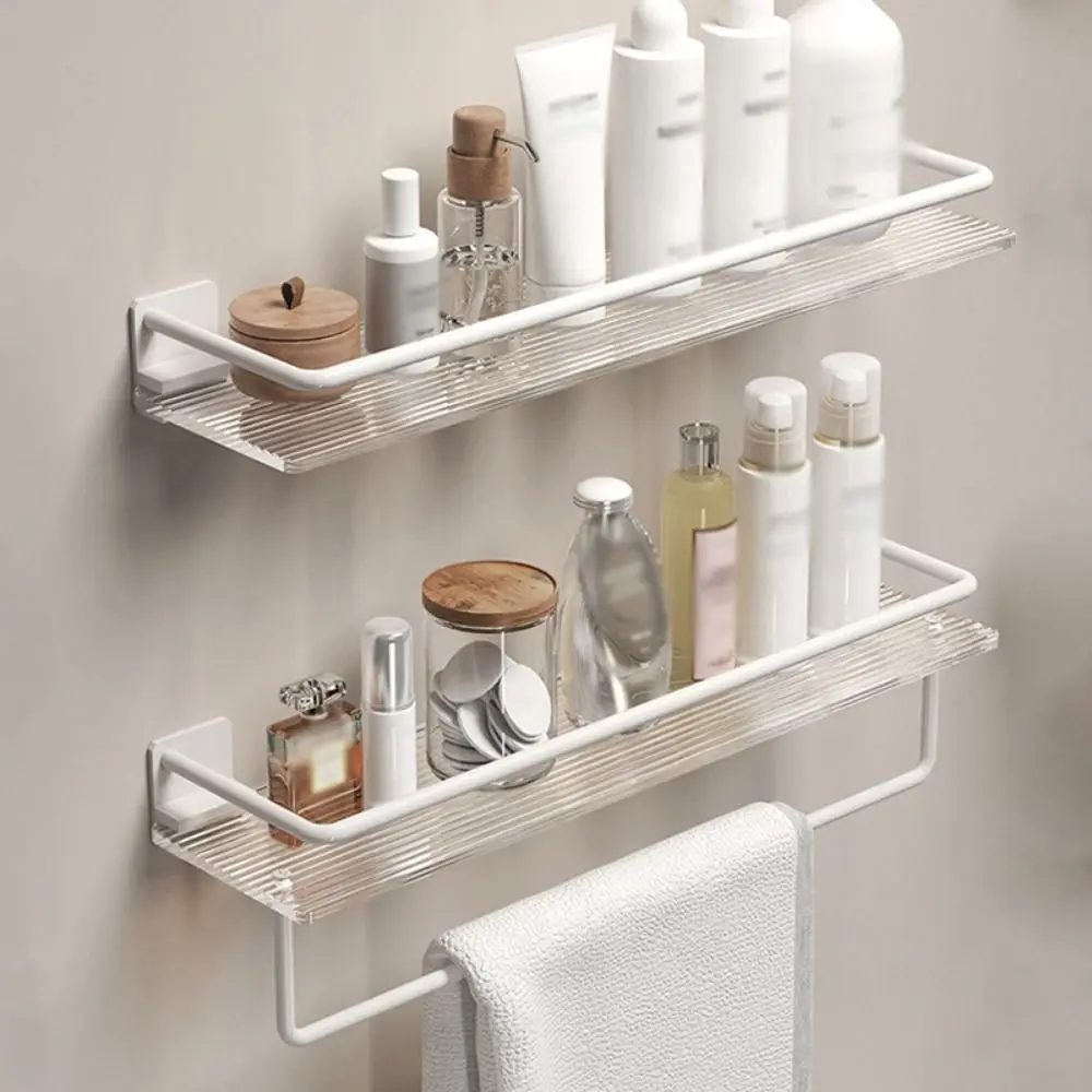 

Stainless Steel Clear Bathroom Shelves Ripple Rectangular Acrylic Shower Shelf Rust-resist Waterproof Storage Organizer Rack