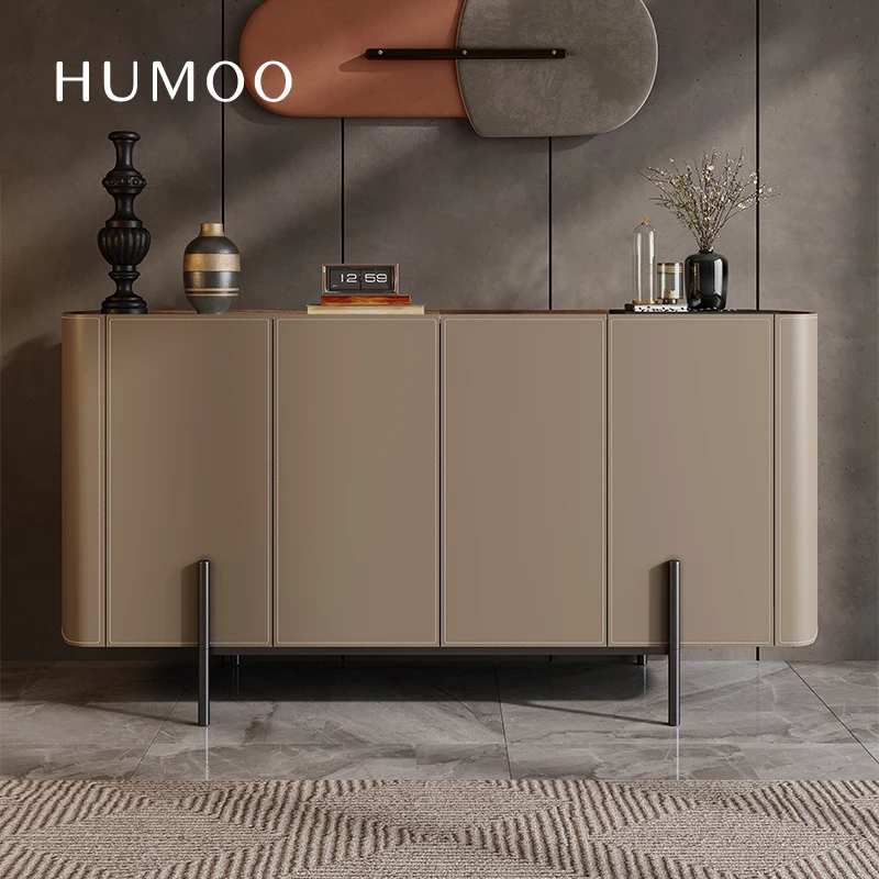 Italian light luxury saddle leather dining side cabinet household solid wood porch cabinet against the wall bucket cabinet
