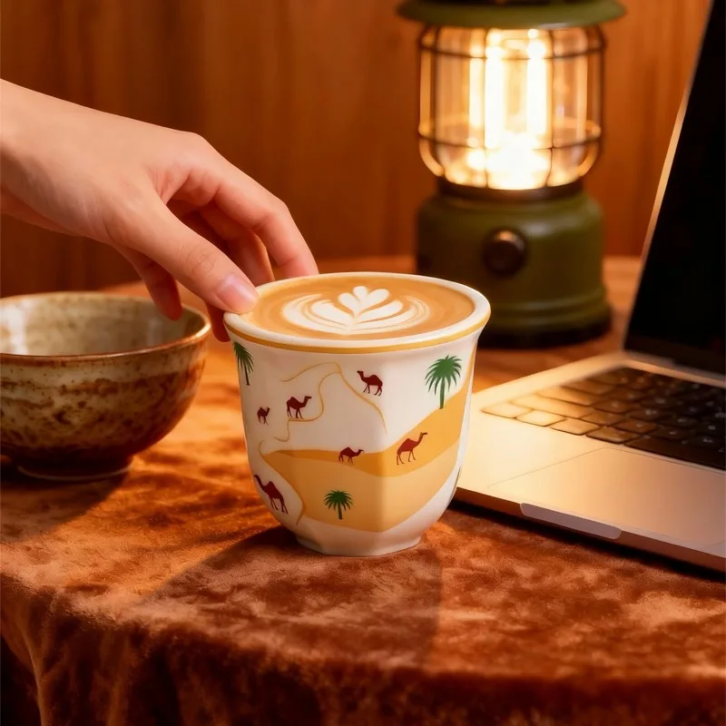 Middle Eastern Espresso Cup  Ceramic Cup  Single Cup Hand-held  Home Creative Gift  Desert Camel Water Cup