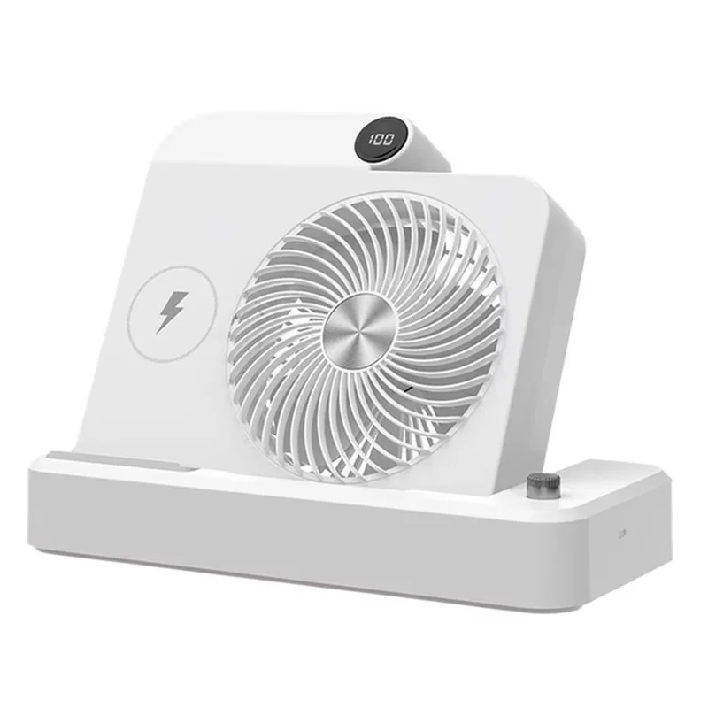 A15Q-Desktop Fan Air Circulator Fan With Wireless Charger Angled Base 100 Speed Adjustment Digital Display Cooling Device