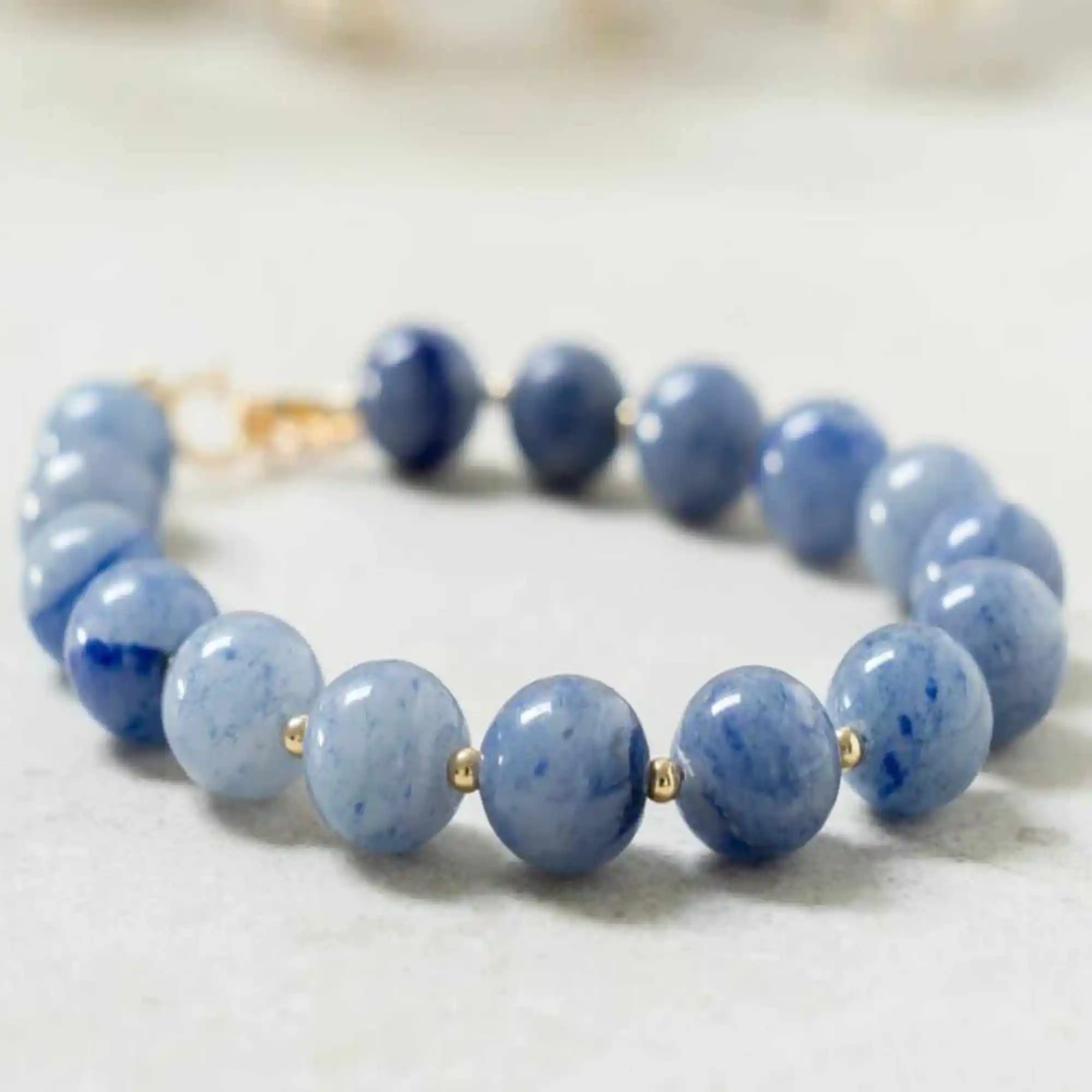 

Natural Blue Gemstone Crystal Beads 14k gold chain Bracelet Lucky Fancy Gift Mental Jewelry Wrist Pray Blessing Prayer