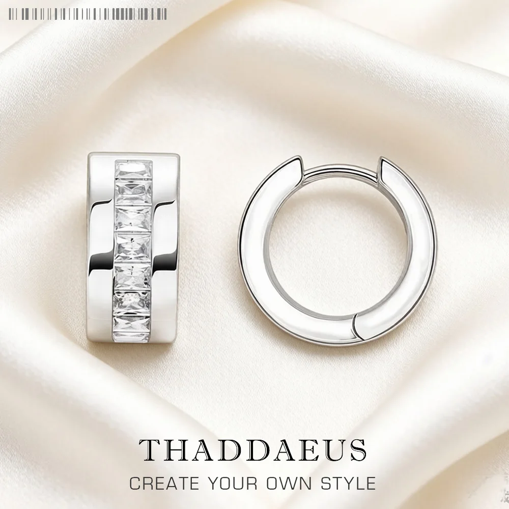 Creole Creolen mit weißen Steinpflastern, Europa, feiner Schmuck für Frauen, trendiges Geschenk aus massivem 925er-Sterlingsilber