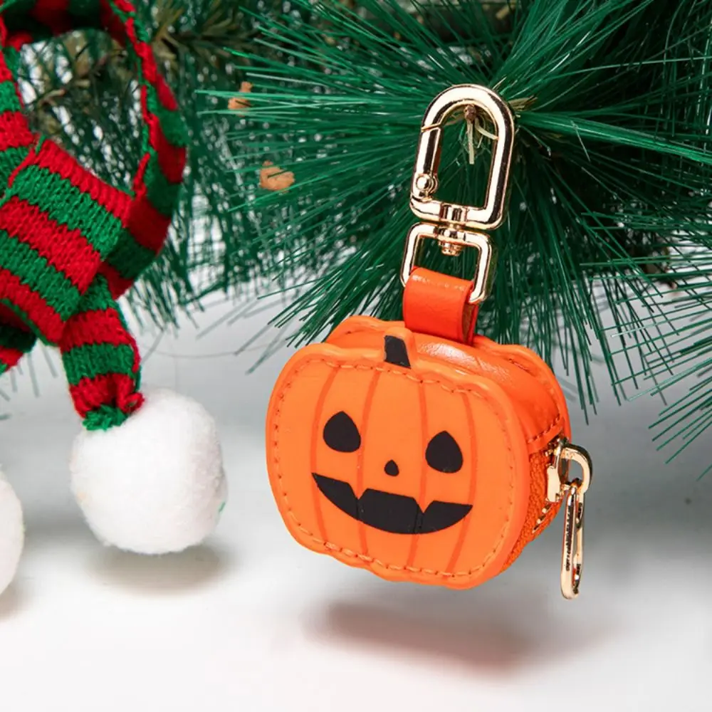 Change Bag Cute PU Leather Keychain Santa Claus Pumpkin Halloween Pendant Cartoon Zipper Earphone Bag Outdoor