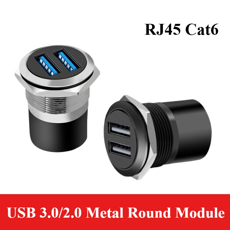 RJ45 usb 3.0/2.0 Metal Round Module Panel Socket CAT6 Type C HDMI-Jack Socket Through Network Panel Mounting Electronic Adapter