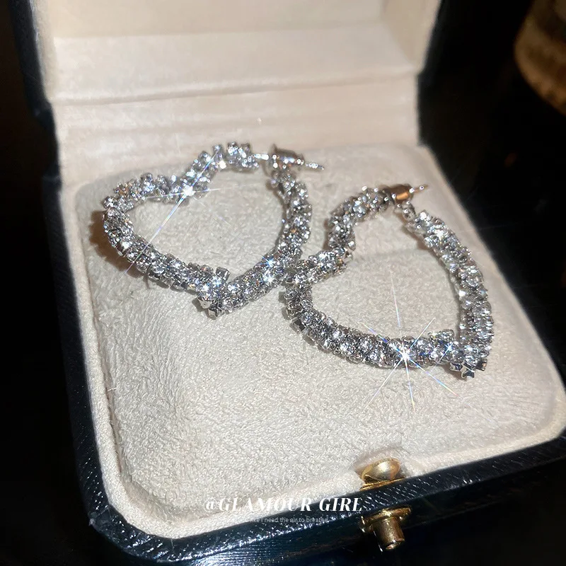 Orecchini con zirconi scintillanti cerchi per le orecchie matrimonio amore cuore orecchini con stella con strass pieni gioielli di fidanzamento da