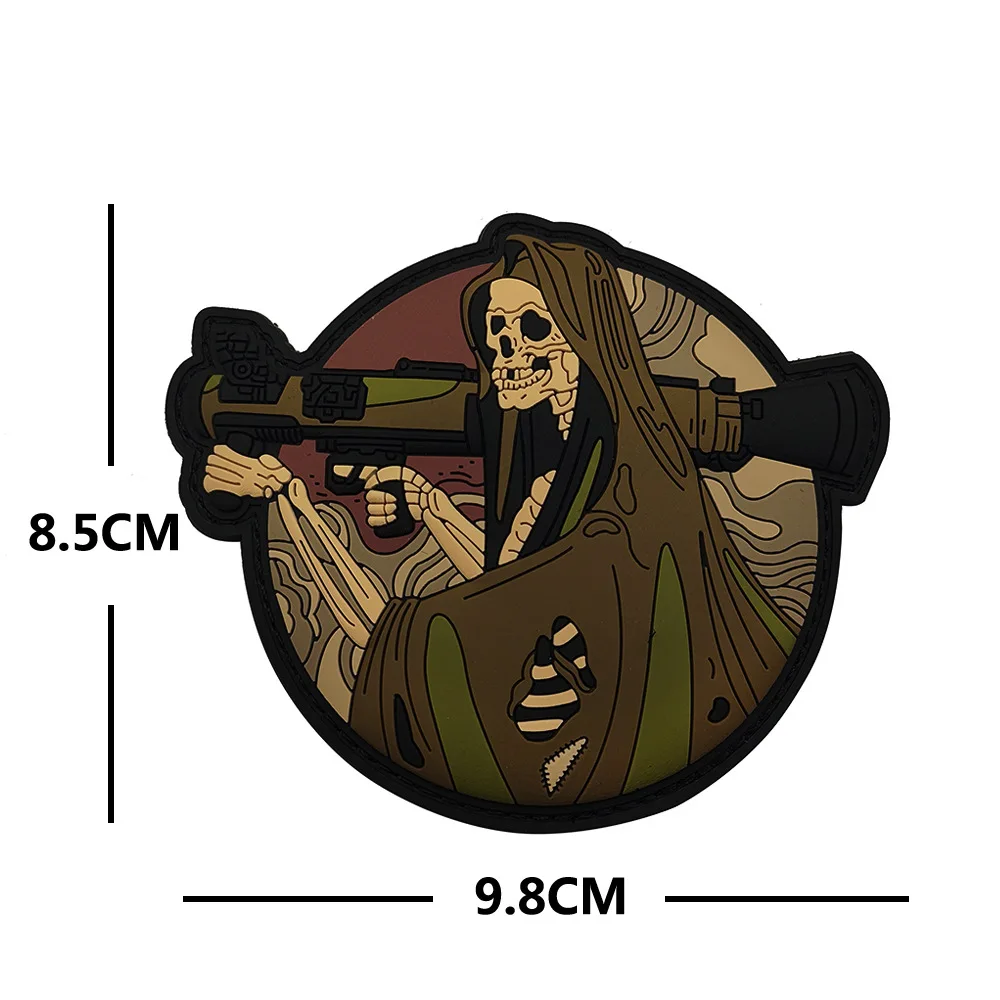 Death Grip PVC Soft Rubber Badge Bone Spear Skull Military Morale PVC Hook and Loop Patches Tactical Backpack Decoration Sticker