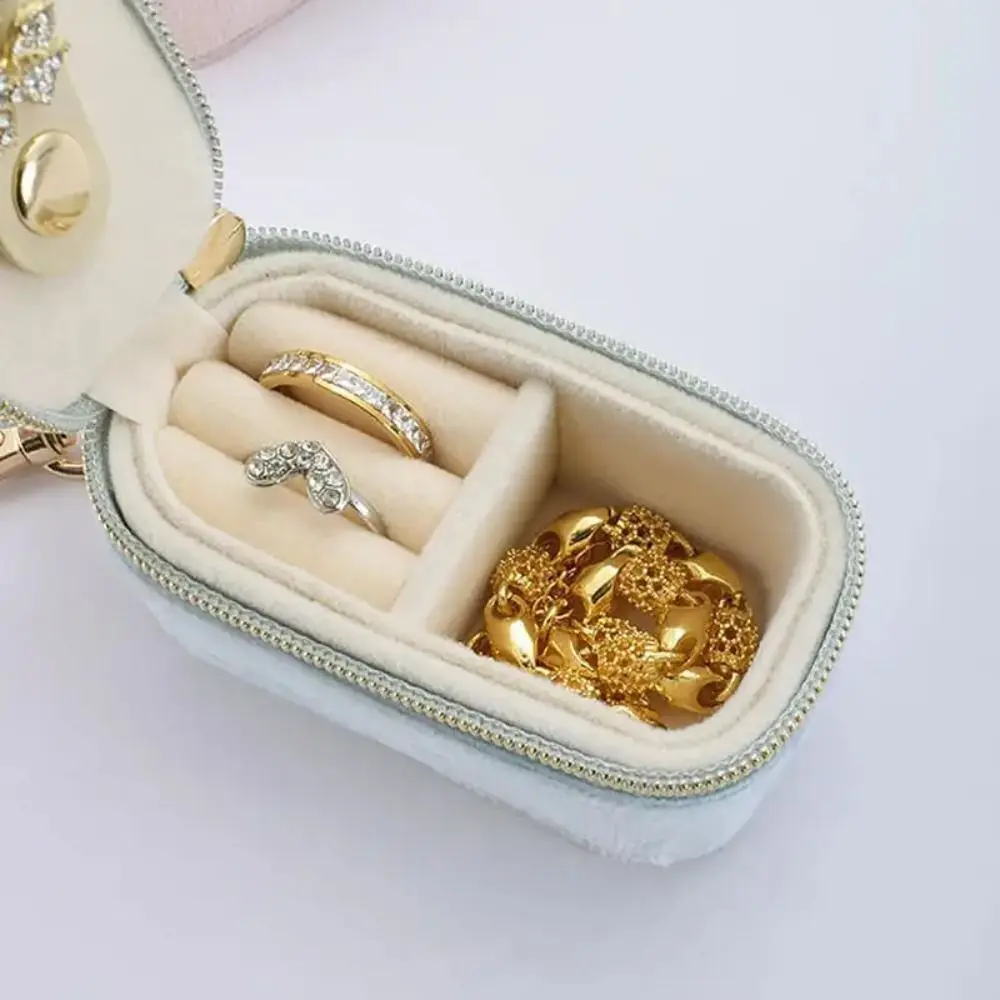 Sturdy Flocking Construction Jewelry Case Zipper Velvet Portable Storage Jewelry Box Ample Storage Space Mini Travel