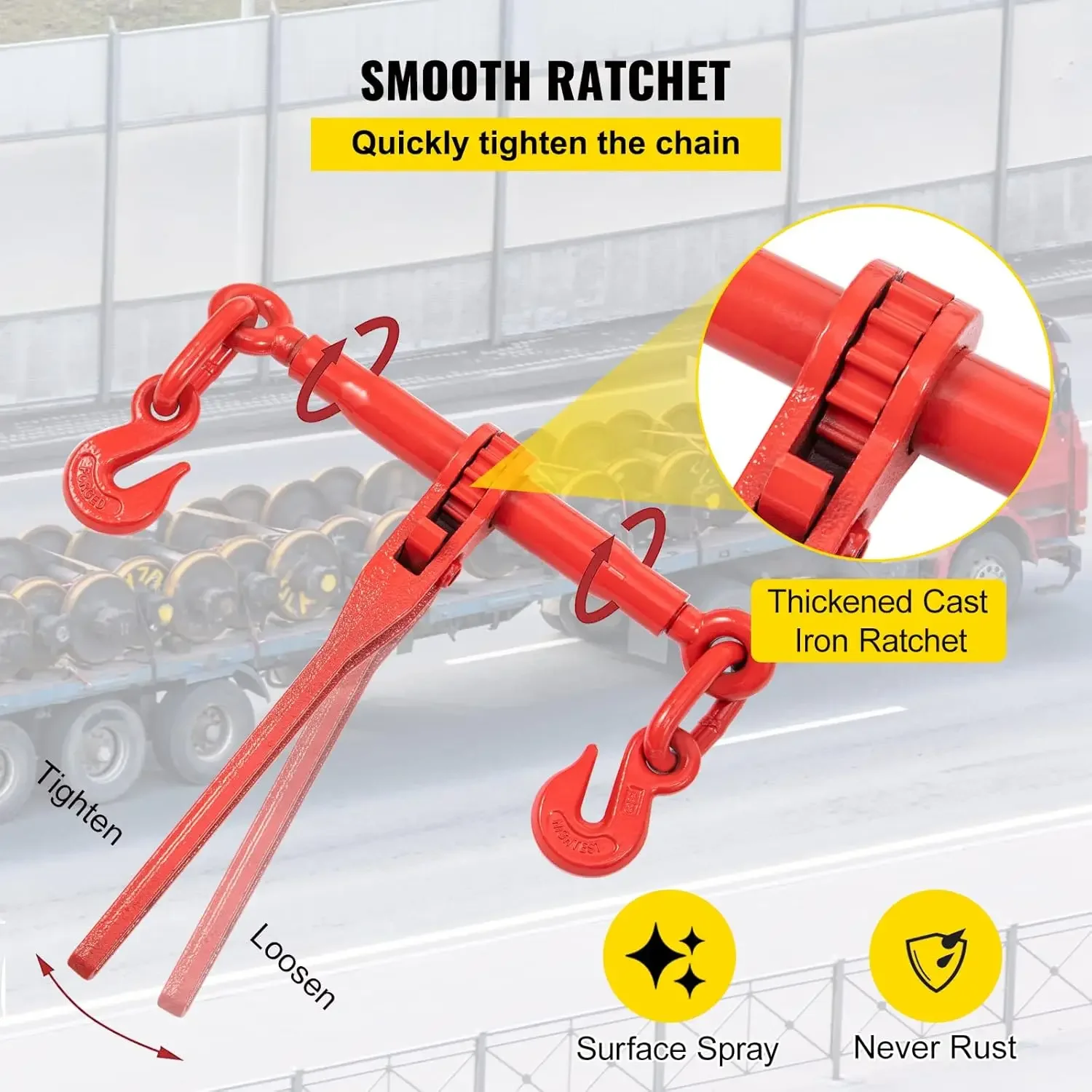 Chain Load Binder, 5/16" Tie Down Kit w/ 7100LBS Working Load Capacity and Two Grab Hooks, Transport Load Package