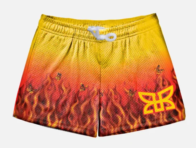 

Лето 2024, хит продаж, новые мужские спортивные баскетбольные шорты, повседневные дышащие свободные пляжные шорты с желтым пламенем Y2K, уличная одежда