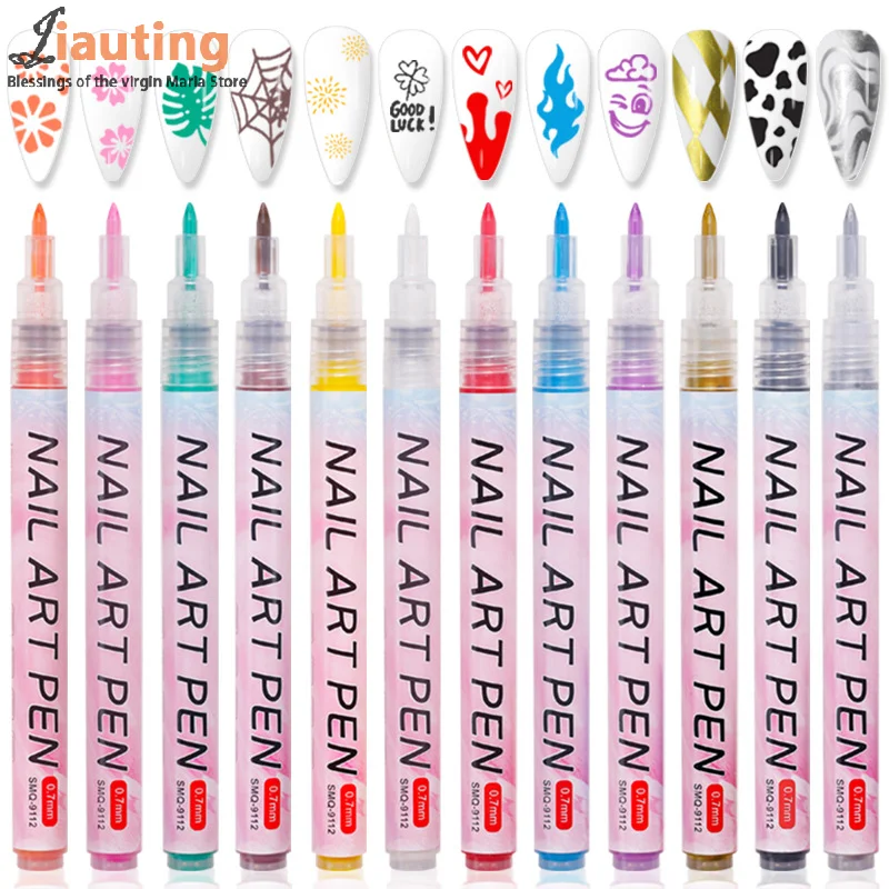 Nail Art Drawing Graffiti Pen Gel Pencil Plastic Waterproof Painting Liner Brush White Marker Pen Nail Manicure Decoration Tools