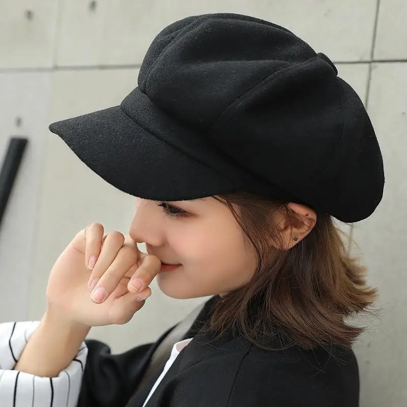 Autumn Winter Hats for Women Solid Plain Octagonal Newsboy Cap Men Ladies Casual Wool Winter Beret Women Painter