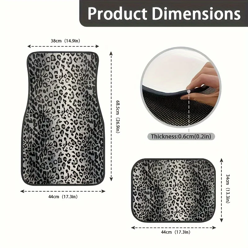 Luxury Leopard Print Car Floor Mats - Universal Fit, Durable Polyester Fiber, Elegant Interior Accessory for Front&Rear Seats view 5
