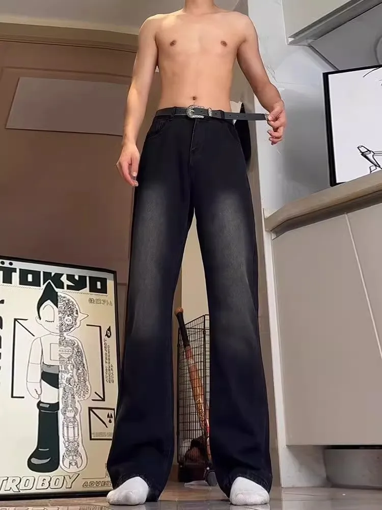 

Мужские джинсовые джинсы с завышенной талией, уличные джинсы, весенне-осенние прямые расклешенные длинные брюки, брюки в стиле ретро, американский Sle