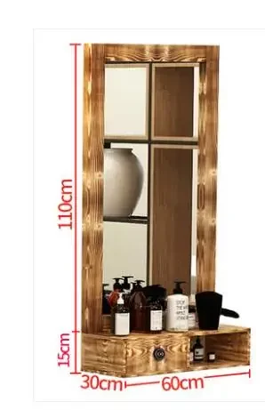 Barber\'s dressing table mirror solid wood retro dressing table single side low clearance wall hanging hair salon special