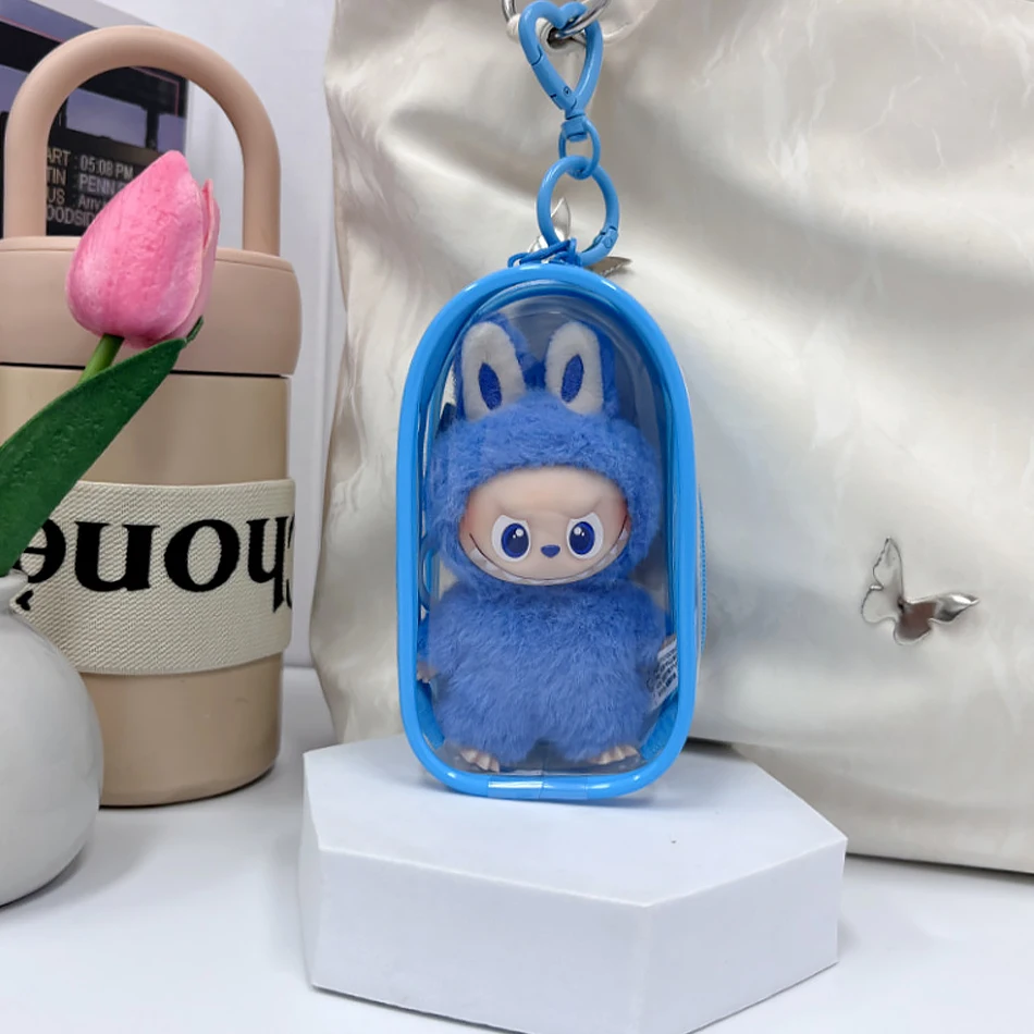 For Mini Labubu Pin For Love V4 Transparent Colorful Protector Case Doll Accessories Plush Doll Display Bag Outdoor Keychain Toy