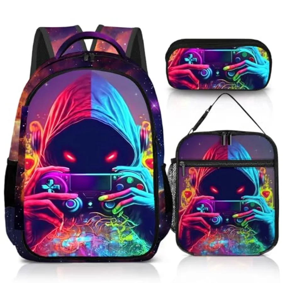 

Game Backpack Set for Boys Gaming Backpack 3 Pack Boys Lunch Box and Pencil Bag for 17