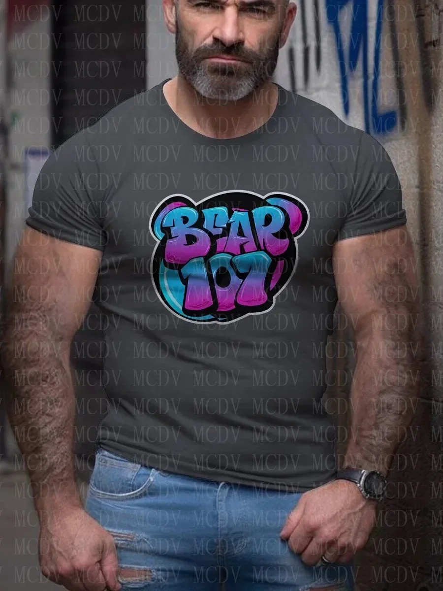 

Men's Bear 107 Grafitti Casual Print T-Shirt Summer Tees Tops The Colorful The Best He Him Hole LGBT3D Printed T Shirt