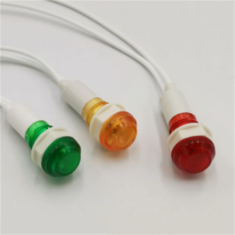 

10Pcs 10mm Thread 19cm Long Cable Red Green Yellow Signal Indicator Light Lamp 12V 24V 220V 380V XD10-6